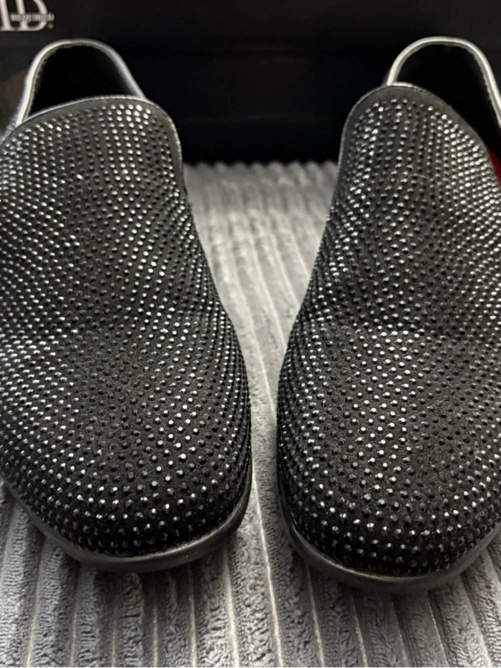 Men's Black Crystal-Stud Slip-On Loafers - Picture 2 of 7
